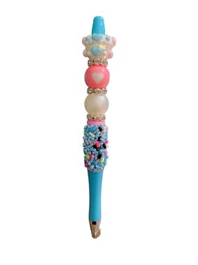 Decorative Beaded Blue and Pink Pen